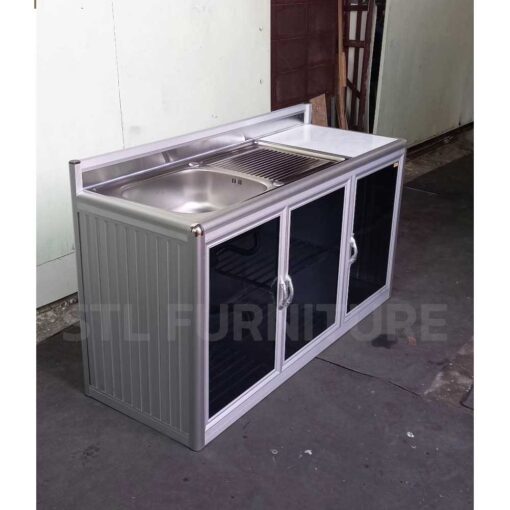 ด้านข้าง ตู้ซิงค์ล้างจาน พร้อมที่เก็บถังแก๊ส 150 cm โครงอลูมิเนียม
