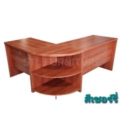 โต๊ะทำงานตัวแอล โต๊ะทำงาน 2 ลิ้นชัก และโต๊ะคอมพิวเตอร์ สีสัก ดา้นหน้า