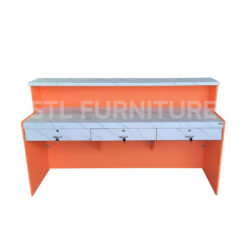 โต๊ะเคาน์เตอร์ 150 cm 180 cm 3 ลิ้นชักกลาง สีส้มตัดลายหินอ่อน