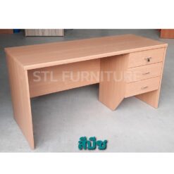 โต๊ะทำงาน 150 cm 3 ลิ้นชักข้าง มีขากลาง สีบีช