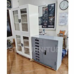 ตู้เอกสารเหล็ก 4 ประตูกระจกใส สีขาว ตู้เอกสารเล็ก 8 ลิ้นชัก สีเทา