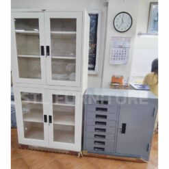 ตู้เอกสารเหล็ก 4 ประตูกระจกใส ตู้เอกสารเล็ก 8 ลิ้นชัก