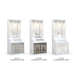 ตู้พระ แบบขั้นบันได มีไฟ และมีประตูกระจก 3 สี