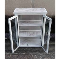 ตู้ลอยอลูมิเนียมล้วน สีอบขาว ชั้นพีวีซีลายหิน 60 cm ภายใน