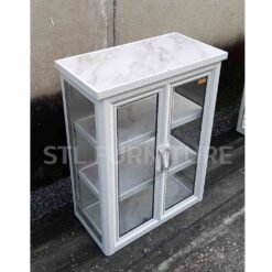 ตู้ลอยอลูมิเนียมล้วน สีอบขาว ชั้นพีวีซีลายหิน 60 cm ด้านข้าง