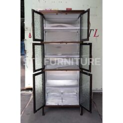 ตู้กับข้าวโครงอลูมิเนียมเสามน กระจกฝ้าเต็ม ลึกพิเศษ 60 cm ภายใน