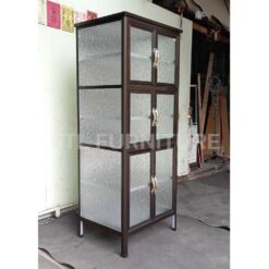 ตู้กับข้าวโครงอลูมิเนียมเสามน กระจกฝ้าเต็ม ลึกพิเศษ 60 cm ด้านข้าง