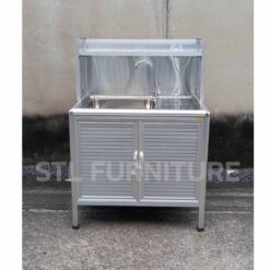 ตู้ซิงค์โครงอลูมิเนียม 80 cm ต่อคว่ำจาน ประตูบานเกล็ดทึบ ด้านหน้า