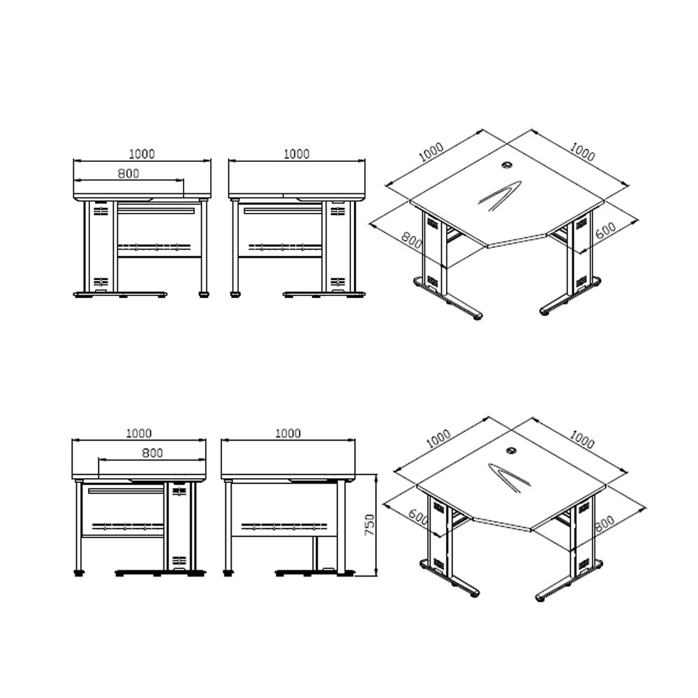 โครงสร้างสเป็คโต๊ะทำงานเข้ามุมขาเหล็ก 100 x 100 cm