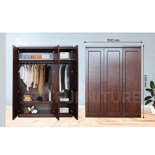 ตู้เสื้อผ้าไม้ยางพารา 3 บานเปิด 150 cm - Image 2