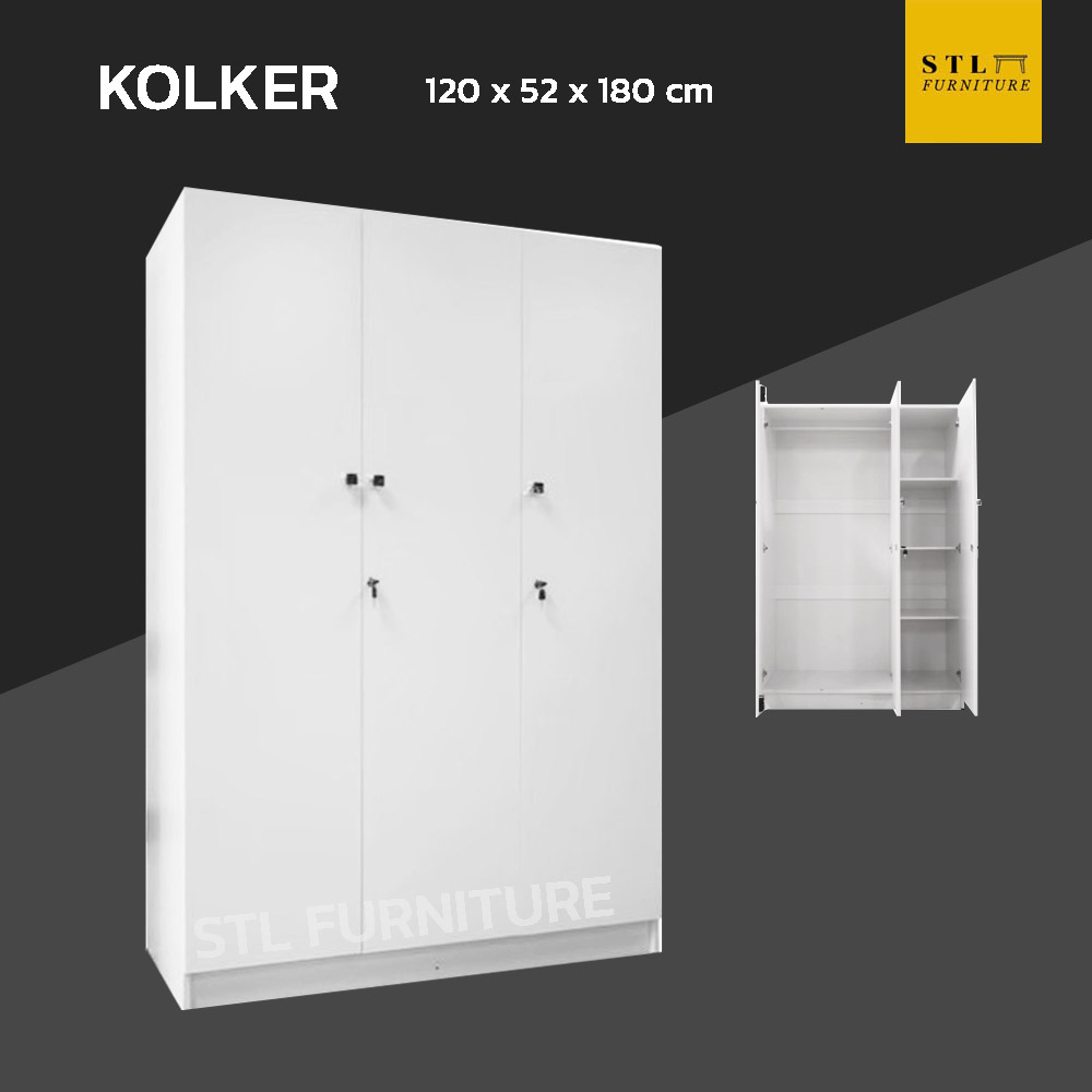 ตู้เสื้อผ้า 3 บานเปิด สีขาว รุ่น kolker