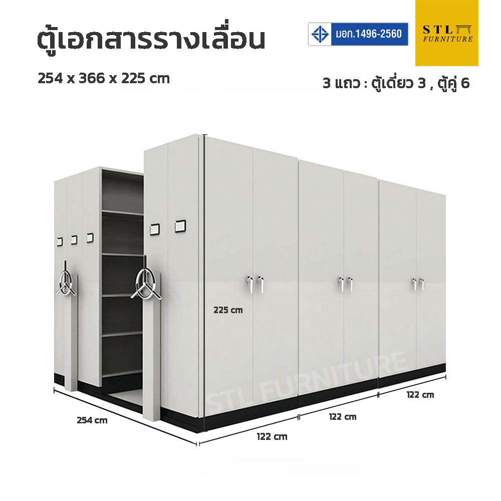 ตู้เอกสารเหล็กแบบรางเลื่อน 1 แถว (ตู้เดี่ยว 3 ตู้คู่ 6)