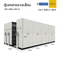 ตู้เอกสารเหล็กแบบรางเลื่อน 1 แถว (ตู้เดี่ยว 4 ตู้คู่ 12)