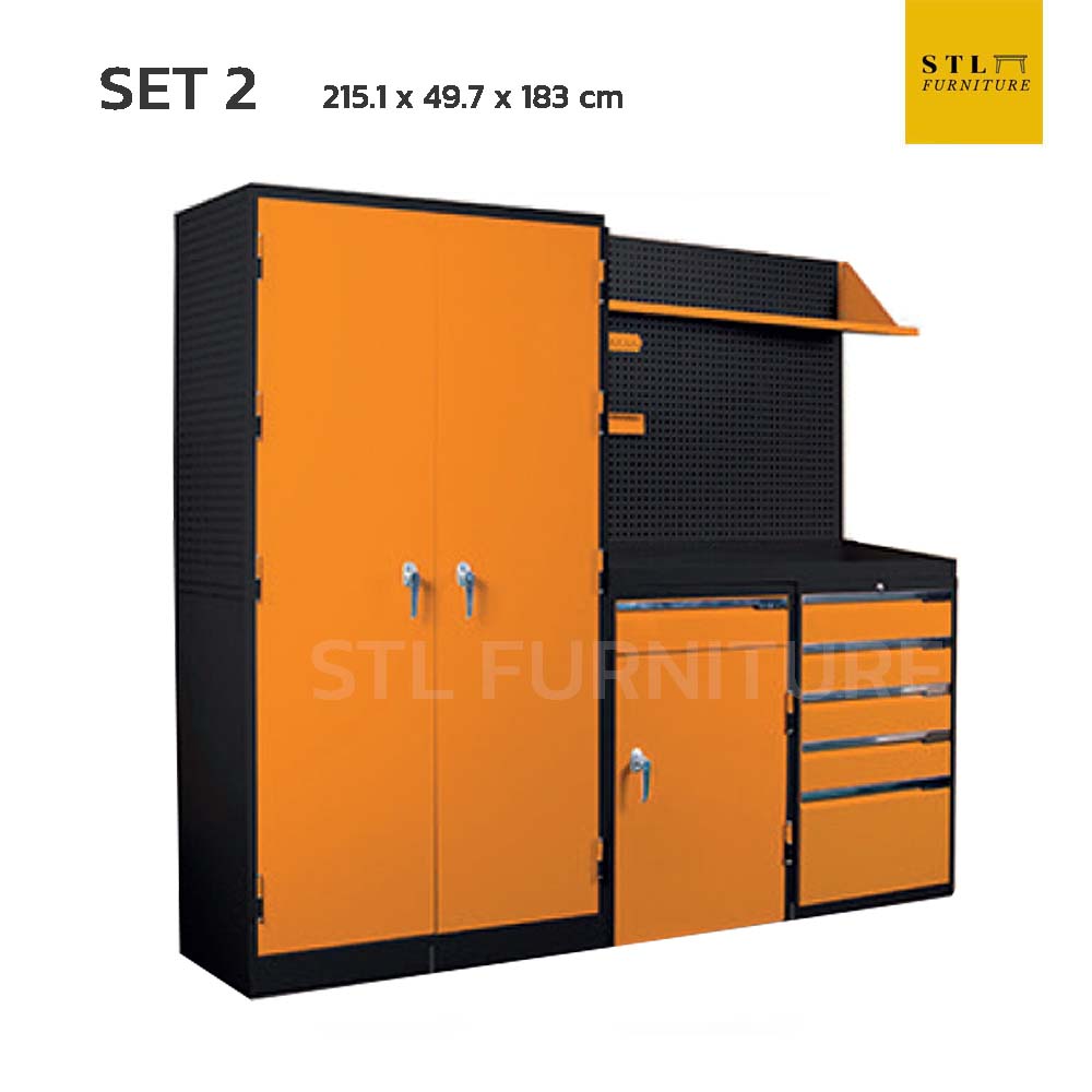 ตู้เหล็กเก็บเครื่องมือช่างสีส้ม พร้อมลิ้นชัก