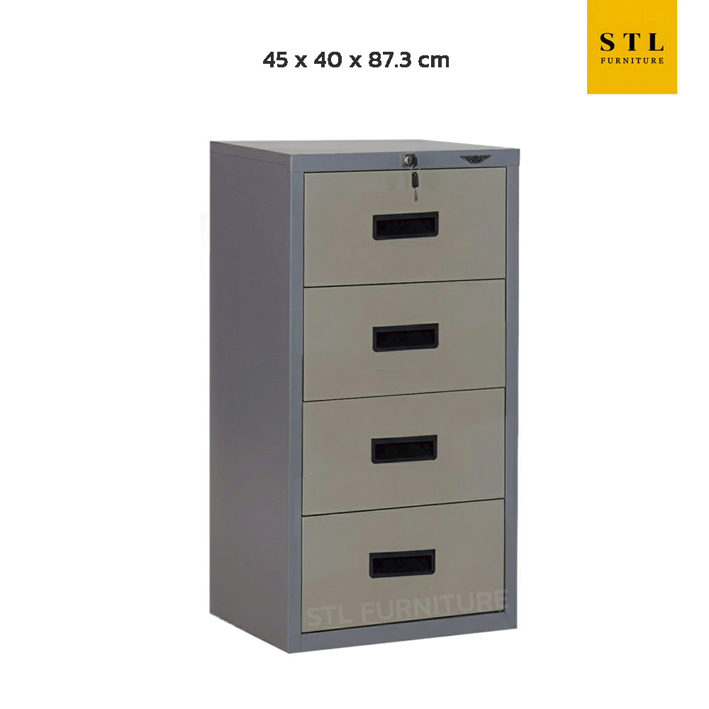 ตู้เอกสาร 4 ลิ้นชัก เหล็ก สีเทาสลับ มีกุญแจล็อค