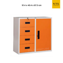 ตู้เอกสาร 1 บาน 4 ลิ้นชัก 3 ฟุต สีส้ม