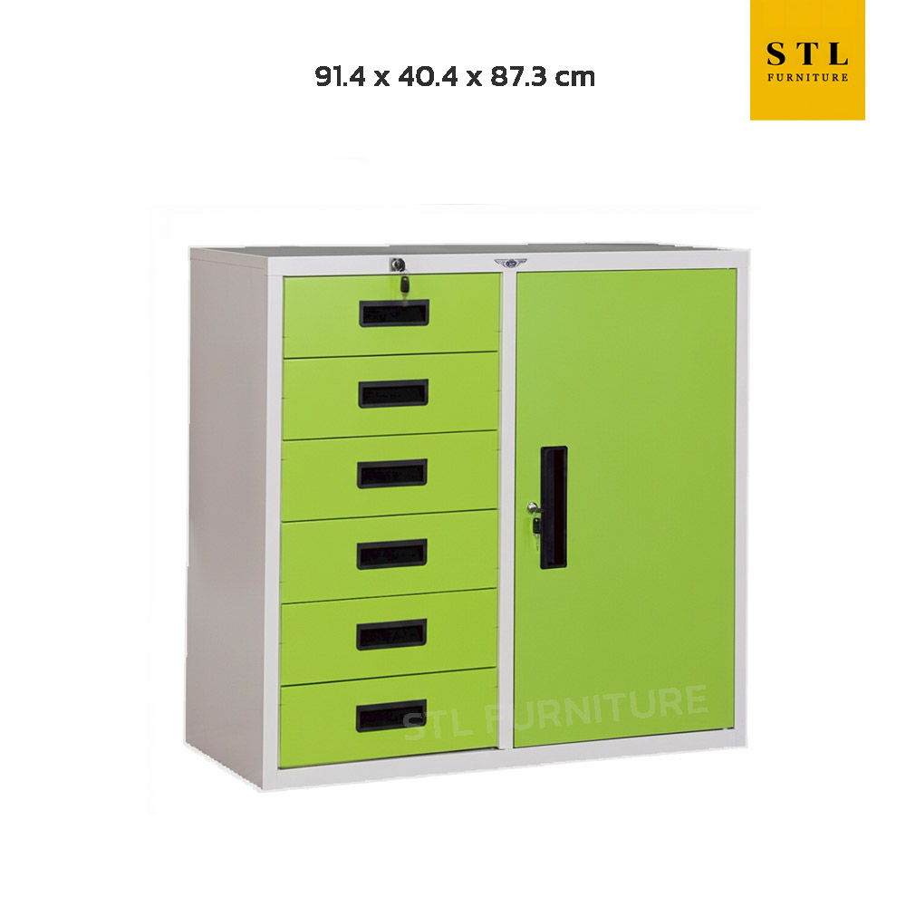 ตู้เอกสาร 1 บาน 6 ลิ้นชัก 4 ฟุต สีเขียว