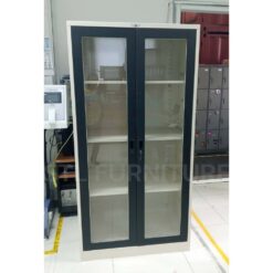 ตู้เอกสารเหล็ก 2 บานเปิด สีครีมหน้าบานสีดำ ขนาด 3 ฟุต