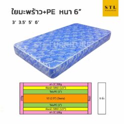 ที่นอนใยมะพร้าว+พีอี ผ้าแจ๊คการ์ด รุ่น Fix base (หนา 6 นิ้ว)