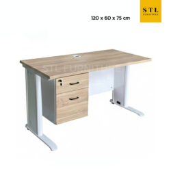 โต๊ะทำงานขาเหล็กสีขาว ท็อปสีอ่อน 120 cm มีตู้ลิ้นชัก