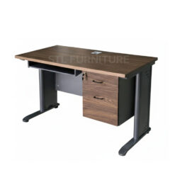 โต๊ะทำงานขาเหล็กสีดำท็อปสีเข้ม 120 cm มีตู้ลิ้นชัก ช่องเก็บของ