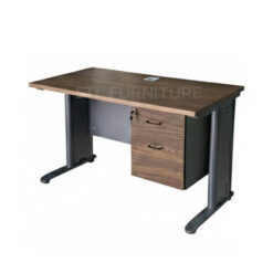 โต๊ะทำงานขาเหล็กสีขาว ท็อปสีเข้ม 120 cm มีตู้ลิ้นชัก